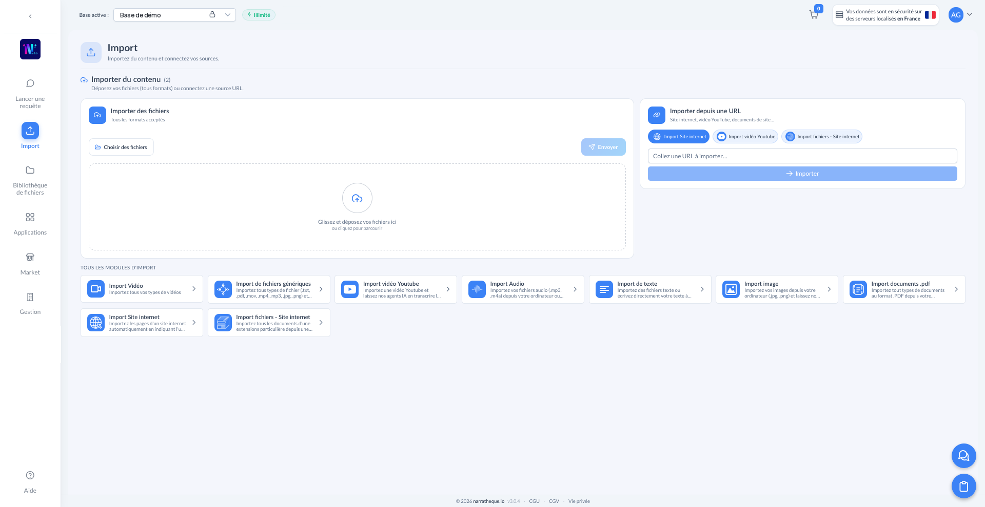 Page Import : glisser-déposer, import depuis une URL et modules dédiés