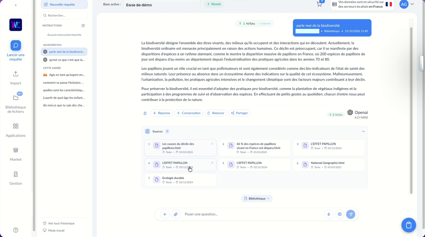 Réponse à une requête Bibliothèque avec ses sources